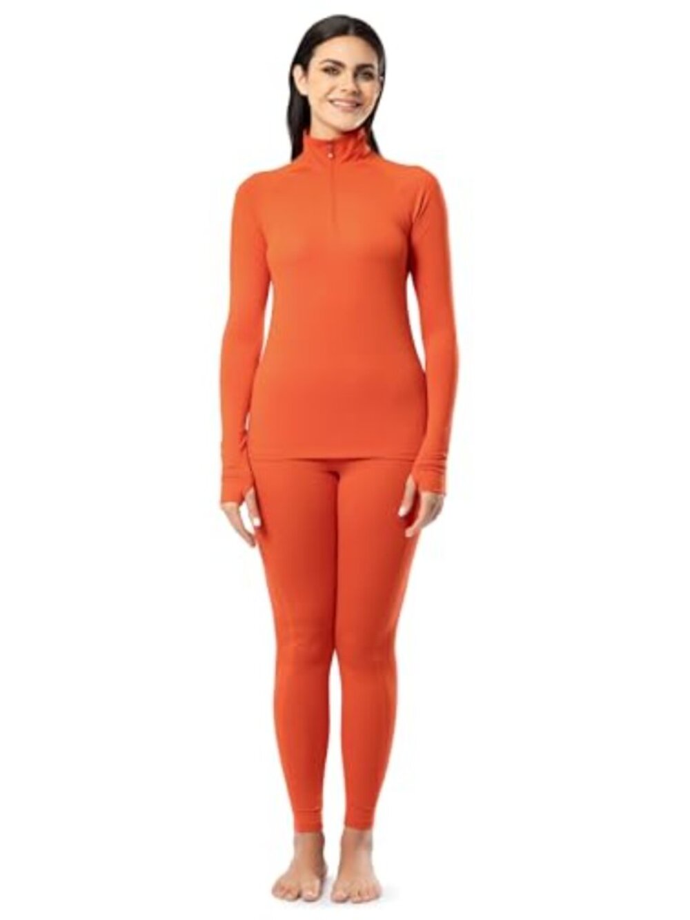 Womens High Neck Quarter Zip Thermal Set Base Layer Top Legging